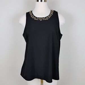 WD‎ NY Black Sleeveless Top Beaded Neckline Sz L A-line Silhouette Career Dressy